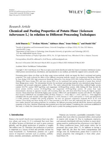 Chemical and pasting properties of potato flour (Solanum tuberosum L.) in relation to different processing techniques