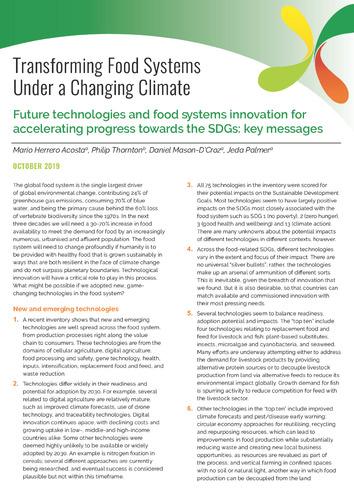 Transforming Food Systems Under a Changing Climate: Future technologies and food systems innovation for accelerating progress towards the SDGs - key messages