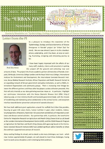 The Urban Zoo Newsletter on epidemiology, ecology and socio-economics of disease emergence in Nairobi: Issue 1