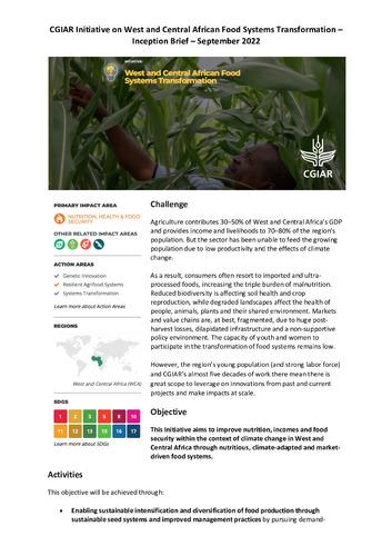 CGIAR Initiative on West and Central African Food Systems Transformation: Inception Brief