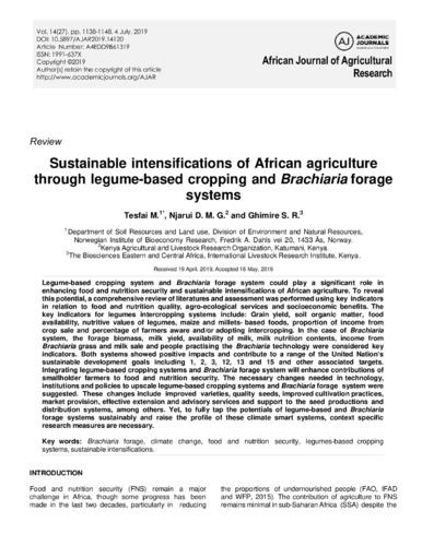 Sustainable intensifications of African agriculture through legume-based cropping and Brachiaria forage systems