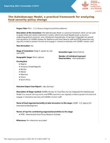 The Kaleidoscope Model, a practical framework for analyzing food security policy change