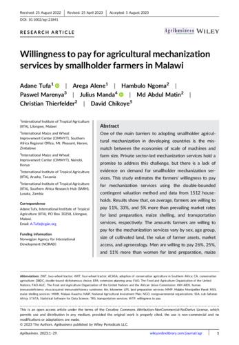 Willingness to pay for agricultural mechanization services by smallholder farmers in Malawi