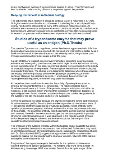 Studies of a trypanosome enzyme that may prove useful as an antigen