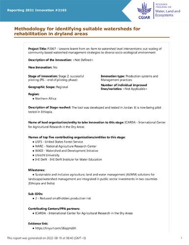 Methodology for identifying suitable watersheds for rehabilitation in dryland areas