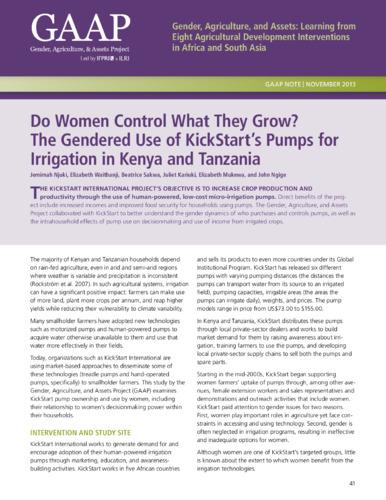 Do women control what they grow? The gendered use of KickStart’s pumps for irrigation in Kenya and Tanzania