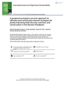 A gendered ecosystem services approach to identify novel and locally-relevant strategies for jointly improving food security, nutrition, and conservation in the Barotse Floodplain