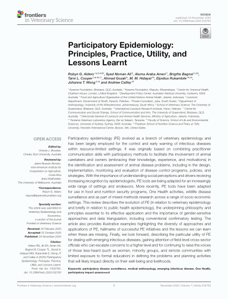 Participatory epidemiology: Principles, practice, utility, and lessons learnt