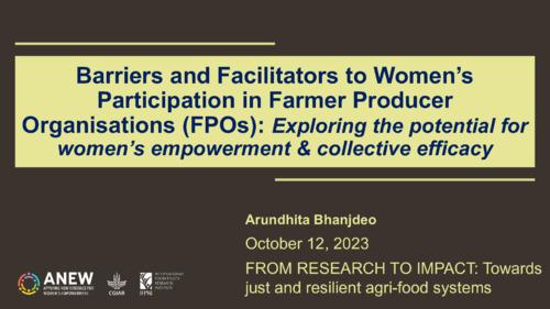 Barriers and facilitators to women’s participation in farmer producer organisations: Exploring the potential for women’s empowerment and collective efficacy