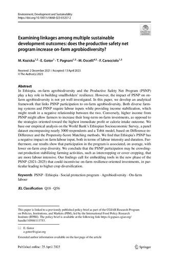 Examining linkages among multiple sustainable development outcomes: Does the productive safety net program increase on‑farm agrobiodiversity?