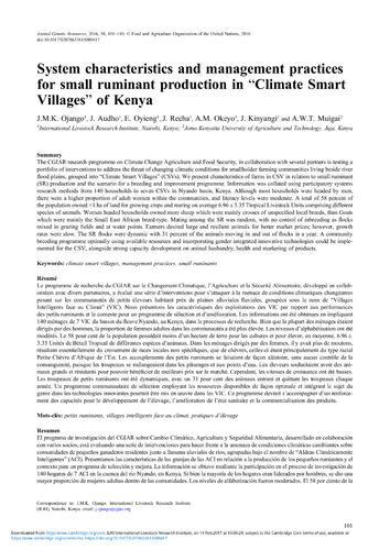 System characteristics and management practices for small ruminant production in “Climate Smart Villages” of Kenya