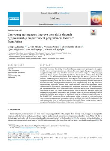 Can young agripreneurs improve their skills through agripreneurship empowerment programmes? Evidence from Africa