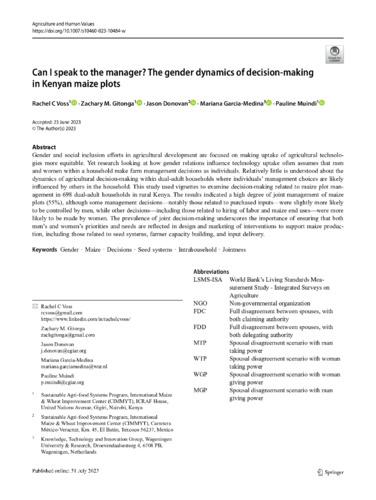 Can I speak to the manager? The gender dynamics of decision-making in Kenyan maize plots