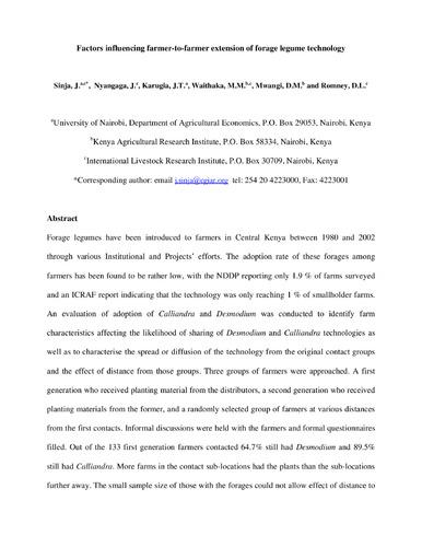 Factors influencing farmer-to-farmer extension of forage legume technology