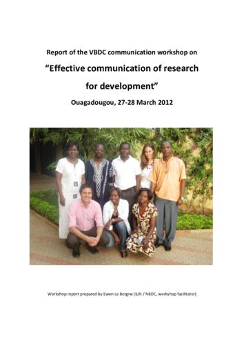 Report of the VBDC Communication Workshop on Effective Communication of Research for Development, Ouagadougou, Burkina Faso, 27-28 March 2012