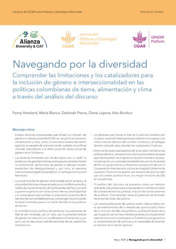 Navegando por la diversidad comprender las limitaciones y los catalizadores para la inclusión de género e interseccionalidad en las políticas colombianas de tierra, alimentación y clima a través del análisis del discurso