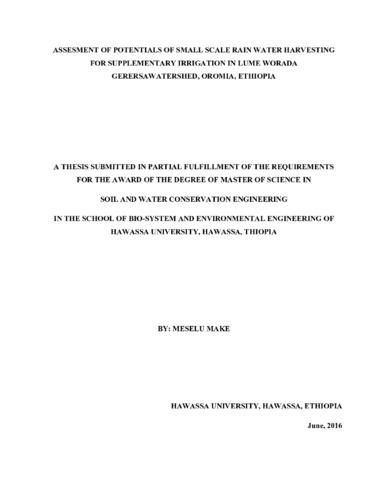 Assessment of rain water harvesting potential for supplementary irrigation in Lume district, East Shoa