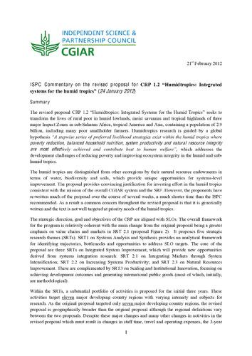 ISPC Commentary on the Revised Proposal for CRP1.2 - February 2012