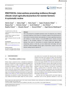 PROTOCOL: Interventions promoting resilience through climate-smart agricultural practices for women farmers: A systematic review