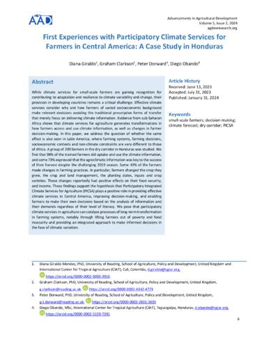 First experiences with participatory climate services for farmers in Central America: A case study in Honduras