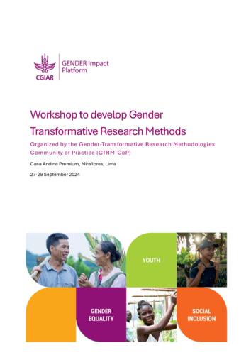 Workshop to develop gender transformative research methods