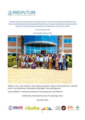 Training report on integration of gender equality and social inclusion considerations in the accelerated innovation dissemination initiative in the Great Lakes region - rapid delivery hubs (AID-I GLR) for scaling partners in the Democratic Republic of Congo