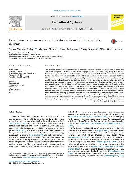 Determinants of parasitic weed infestation in rainfed lowland rice in Benin