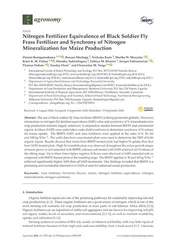 Nitrogen fertilizer equivalence of black soldier fly frass fertilizer and synchrony of nitrogen mineralization for maize production