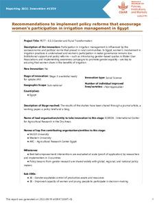 Recommendations to implement policy reforms that encourage women’s participation in irrigation management in Egypt