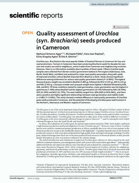 Quality assessment of Urochloa (syn. Brachiaria) seeds produced in Cameroon
