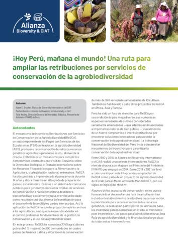 ¡Hoy Perú, mañana el mundo! Una ruta para  ampliar las retribuciones por servicios de  conservación de la agrobiodiversidad