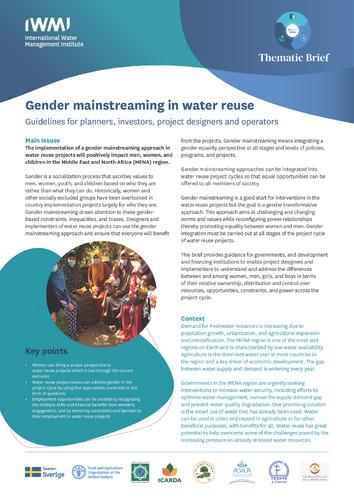 Gender mainstreaming in water reuse: guidelines for planners, investors, project designers and operators