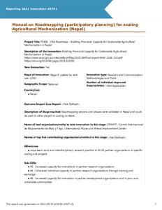 Manual on Roadmapping (participatory planning) for scaling Agricultural Mechanization (Nepal)