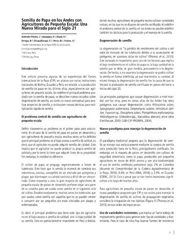 Semilla de papa en los Andes con agricultores de pequeña escala: Una nueva mirada para el siglo 21.