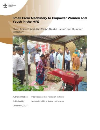 Small farm machinery to empower women and youth in the MFS