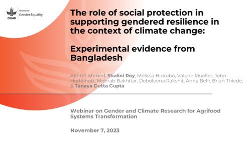 The role of social protection in supporting gendered resilience in the context of climate change: Experimental evidence from Bangladesh