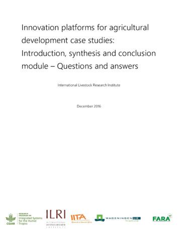 Innovation platforms for agricultural development case studies: Introduction, synthesis and conclusion module