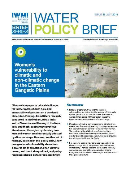 Women’s vulnerability to climatic and non-climatic change in the Eastern Gangetic Plains