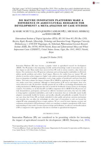 Do mature innovation platforms make a difference in agricultural research for development? a meta-analysis of case studies