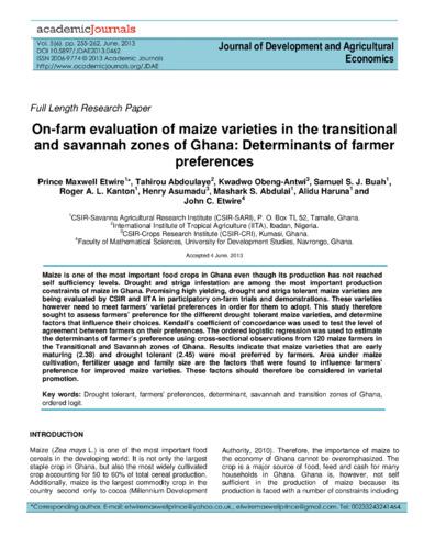 Onfarm evaluation of maize varieties in the transitional and savannah zones of Ghana: determinants of farmer preferences