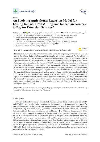 An evolving agricultural extension model for lasting impact: How willing are Tanzanian farmers to pay for extension services?