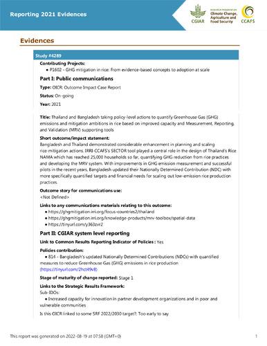 Thailand and Bangladesh taking policy-level actions to quantify Greenhouse Gas (GHG) emissions and mitigation ambitions in rice based on improved capacity and Measurement, Reporting, and Validation (MRV) supporting tools