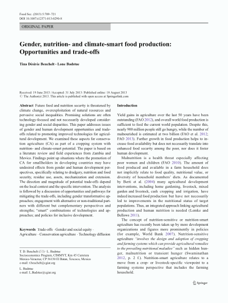 Gender, nutrition- and climate-smart food production: opportunities and trade-offs