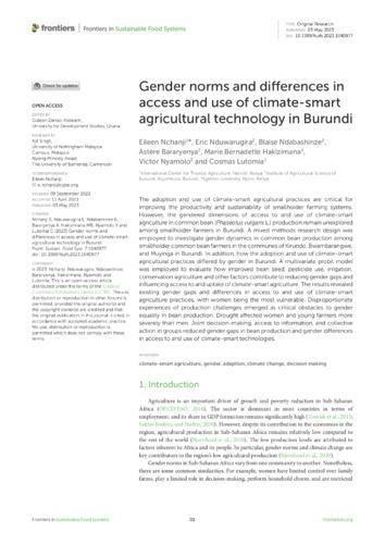 Gender norms and differences in access and use of climate-smart agricultural technology in Burundi