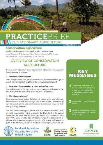 Conservation agriculture: Implementation guidance for policymakers and investors