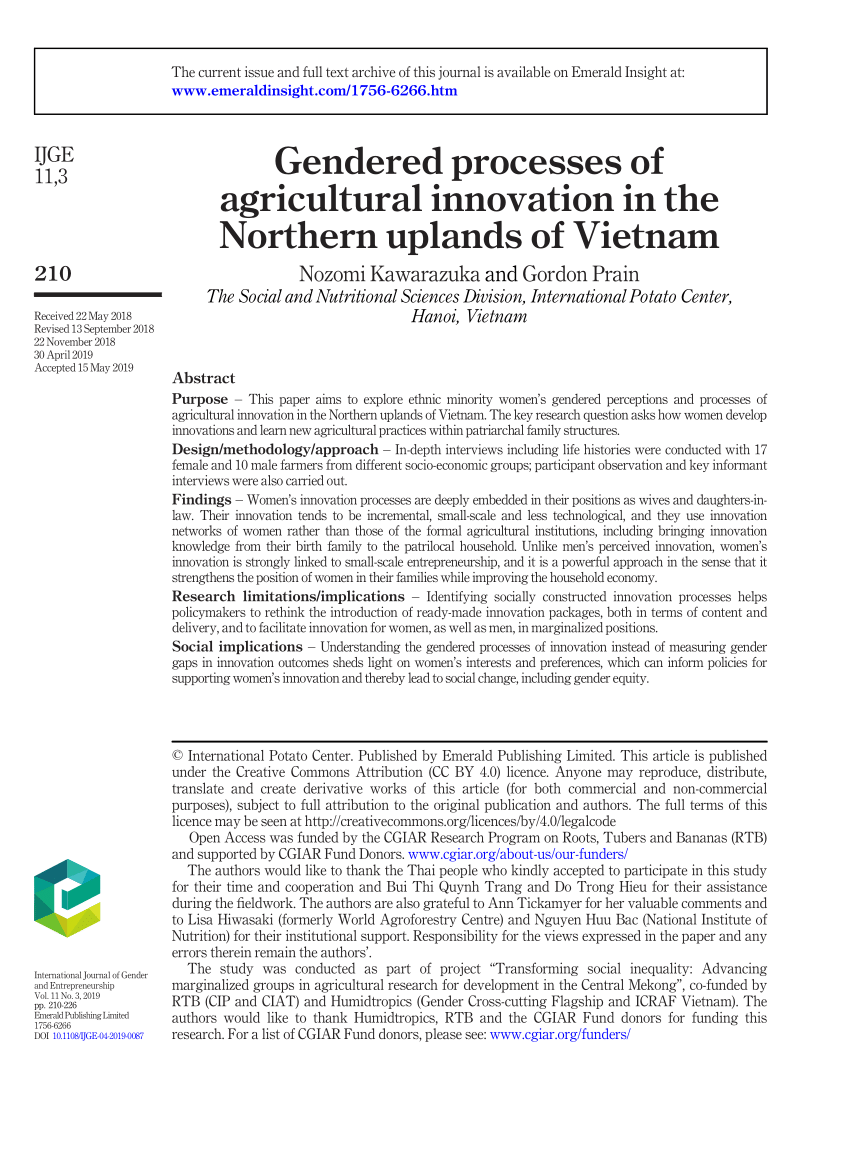 Gendered processes of agricultural innovation in the Northern uplands of Vietnam
