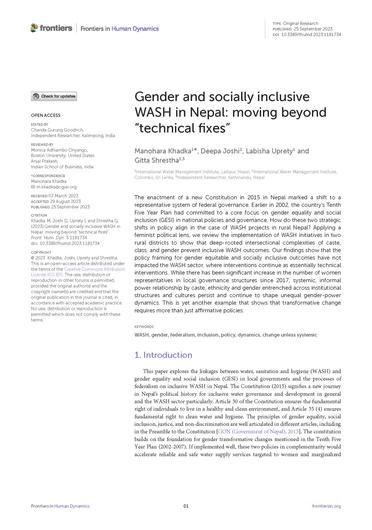 Gender and socially inclusive WASH in Nepal: moving beyond “technical fixes”
