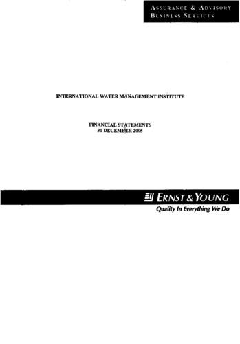 International Water Management Institute (IWMI): Financial Statements for December 31, 2005 with Independent Auditor's Report