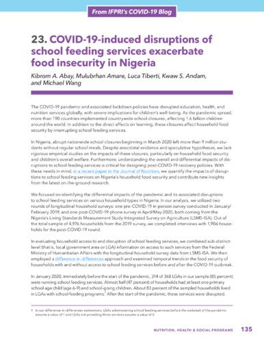 COVID-19-induced disruptions of school feeding services exacerbate food insecurity in Nigeria