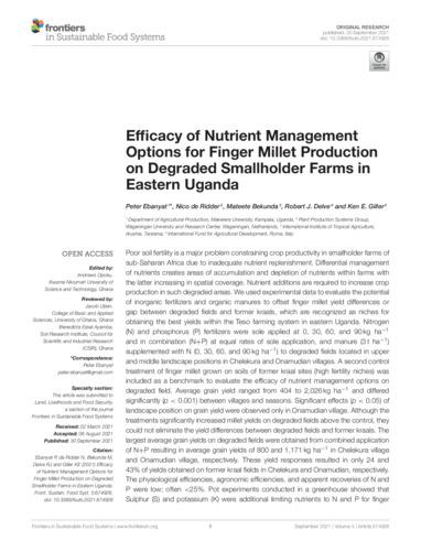 Efficacy of nutrient management options for finger millet production on degraded smallholder farms in eastern Uganda